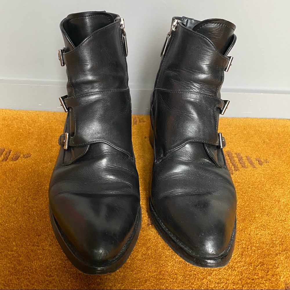 Prada Triple Monk Strap Ankle Boot Leather